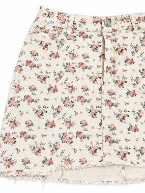 Wild Fable | Floral Frayed Hem Denim Mini Skirt | Size 6 Small For Women's